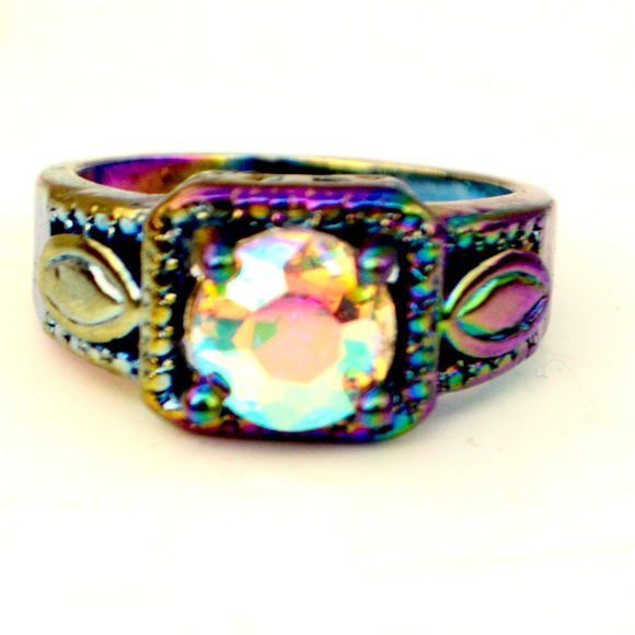 Jewelry - AB Aurora Crystal 18KT Rainbow GF Ring size 8